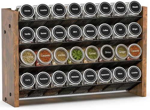 Miniatura 8 de NESAPTO Organizador de especias para gabinete, organizador de condimentos vertical de madera de 4 niveles, montaje en pared o estante de especias