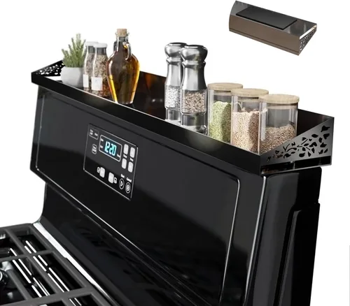 STUTOV Estante superior magnético para estufa de 30 pulgadas, estante de especias negro y organizador de condimentos, estante de cocina magnético