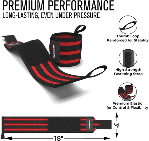 Miniatura 4 de Rip Toned Muñequeras de 18" – Correas de muñeca respaldadas por la USPA para levantamiento de pesas – Soporte de muñeca de calidad – Ajustables, Rojo