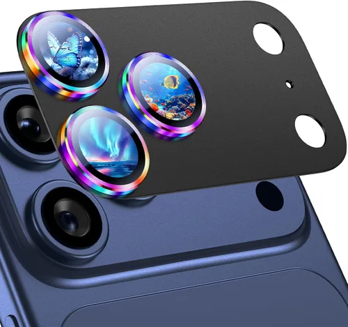 Miniatura 18 de Uyiton Protector de lente de cámara para iPhone 17 Pro - [Tipografía única + lente de teléfono diseño de círculo rojo] Cubierta de cámara de vidrio