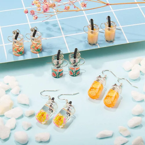Miniatura 4 de SUNNYCLUE 1 caja DIY 12 pares de aretes Boba Kit de fabricación de aretes de té con leche y perlas, dijes de té con leche, dijes de Boba Mini Té