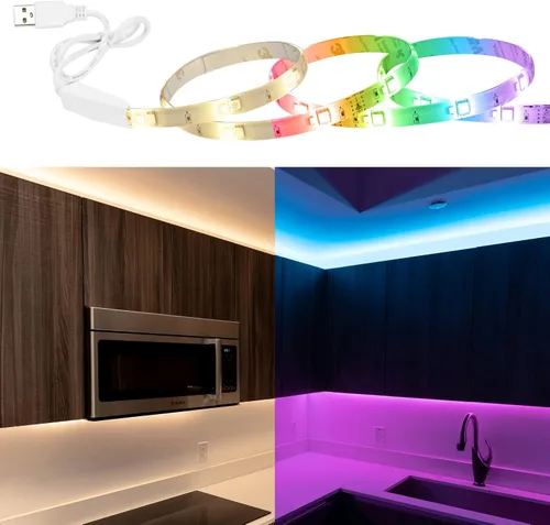 Miniatura 7 de CLEANLIFE TrueColor - Tira LED inteligente – Cinta USB de 6.6 ft con control Bluetooth – Controlada por aplicación y programable – Blanco cálido a