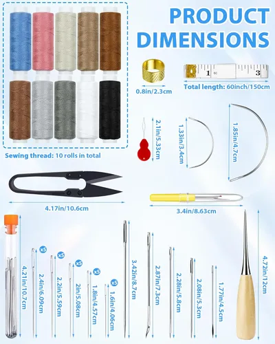 Miniatura 2 de PLANTIONAL Kit de costura de reparación de tapicería, kit de costura resistente con punzón de costura, desgarrador de costura, agujas de coser a
