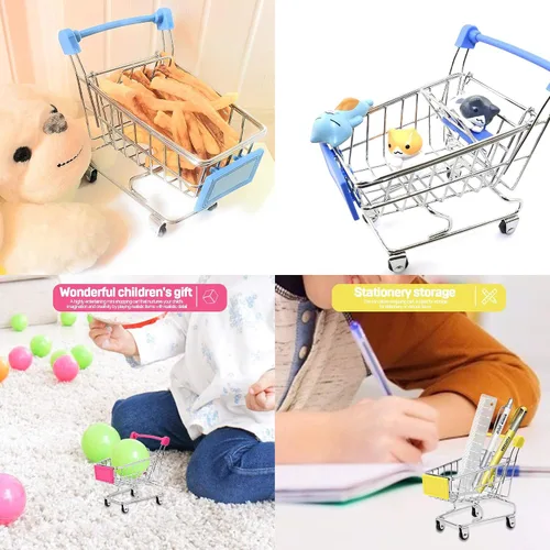 Miniatura 4 de SKYCOOOOL Mini carrito de compras de 3 piezas, carrito de compras de metal colorido, mini carrito de compras, pequeño carrito de compras, juguete