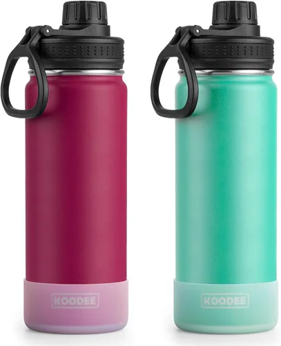 Miniatura 19 de Koodee Paquete de 2 botellas de agua, de 12 onzas, acero inoxidable, con aislamiento al vacío, con tapa de boquilla a prueba de fugas, color verde