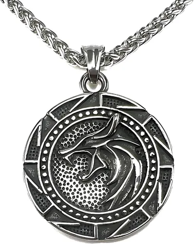 FANCY-J Collar de talismán de lobo vikingo Fenrir cadena de acero inoxidable para hombre, joyería vintage para hombre, colgante de amuleto vikingo