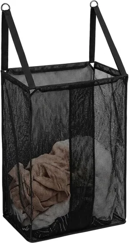 ALYER Cesta de malla para colgar en la pared, cestas de almacenamiento de juguetes junto a la piscina con apertura de soporte de metal grande, Negro