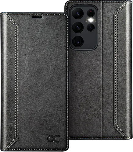 Miniatura 8 de OCASE Funda compatible con Galaxy S23 Ultra 5G, funda de piel sintética con tapa y soporte para tarjetas con bloqueo RFID