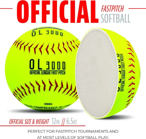Miniatura 3 de Franklin Sports Pelotas de sóftbol oficiales para juego - OL3000 Fastpitch de 12" Pulgadas Pelotas amarillas de sóftbol de tamaño oficial +