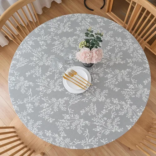 Miniatura 10 de LIBERECOO - Mantel redondo ajustado de vinilo con reverso de franela, borde elástico, impermeable, resistente a las manchas y fácil de limpiar