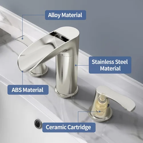 Miniatura 6 de SINGSUO Grifos de baño para fregadero de 3 agujeros, grifo de baño de cascada de 8 pulgadas con boquilla giratoria de 360 grados, grifo generalizado