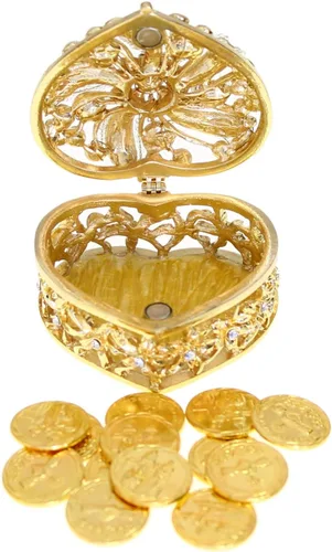 Miniatura 3 de Arras de Boda - Monedas de Boda - Caja en forma de corazón con cristales decorativos de diamantes de imitación 78 (dorado)