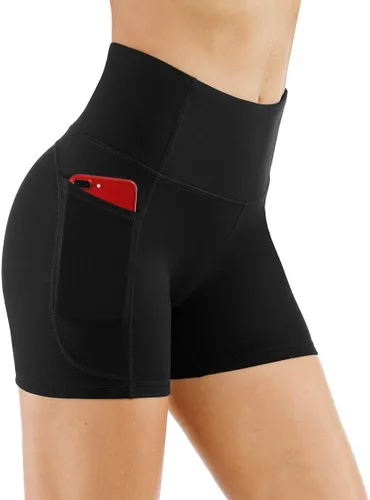 THE GYM PEOPLE - Pantalones cortos de yoga para mujer, con cintura alta, control de abdomen y bolsillos profundos, para gimnasia, entrenamiento
