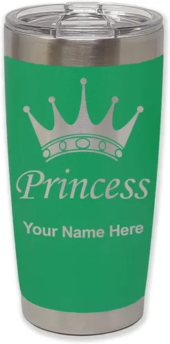 Miniatura 37 de LaserGram Vaso aislado al vacío de 20 onzas, corona de princesa, grabado personalizado incluido (negro)