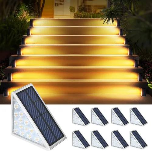 Miniatura 18 de AUDLES Luces solares LED impermeables para escaleras, luces de escalera para exteriores, luces solares blancas cálidas IP67, luces decorativas