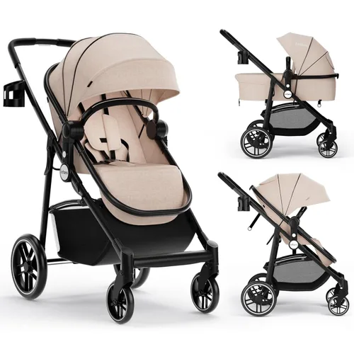 INFANS Cochecito infantil 2 en 1, cochecito de bebé horizontal y cochecito de cuna reversible, cochecito plegable con toldo ajustable, soporte de