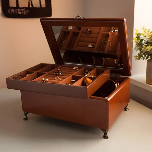 Miniatura 6 de Mele & Co. Kinsley - Joyero de madera, anillo, collar y organizador de pendientes (acabado de nogal)