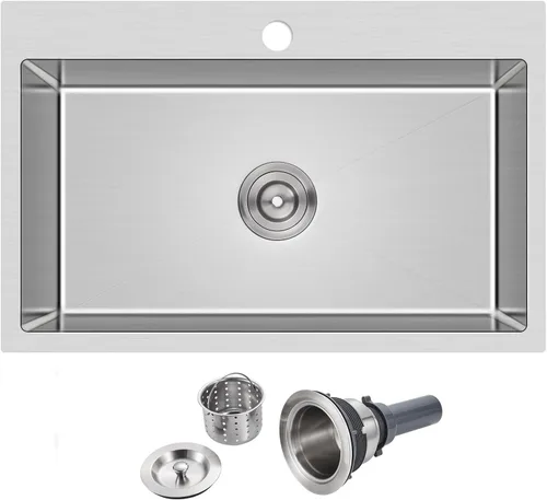 Miniatura 11 de ROVATE Fregadero de cocina de 20 x 16 pulgadas, fregadero de cocina de montaje superior hecho a mano, fregadero de cocina o bar de acero inoxidable