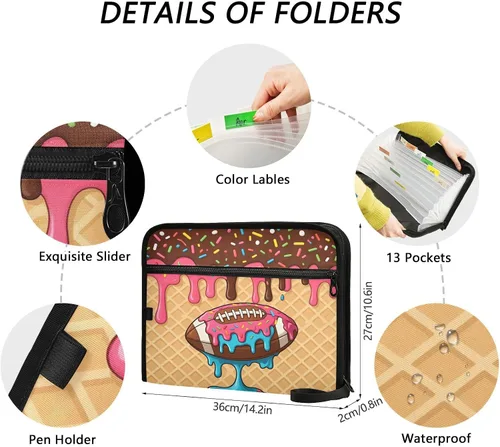 Miniatura 3 de Gredecor 13 Pockets File Folder Organizer A4/Letter Water Resistant Document Bag with Zipper Filing Folder Expanding File Pouch Storage for School