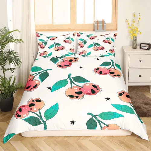 Miniatura 3 de Manfei Juego de funda de edredón de calavera de cerezo, tamaño matrimonial, funda de edredón con 2 fundas de almohada, juego de ropa de cama bohemio