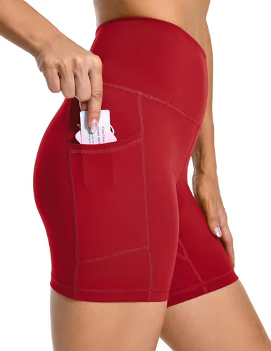 YUNOGA Pantalones cortos de ciclista de cintura alta para mujer con bolsillos de 68 pulgadas, pantalones cortos de yoga, gimnasio, entrenamiento,