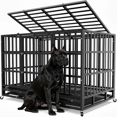 Miniatura 12 de Hiwokk Jaula para perros de 38 pulgadas, perrera indestructible a prueba de escapes para perros grandes de alta ansiedad, jaula de metal fuerte