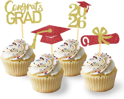 Miniatura 15 de 24 adornos de graduación para cupcakes, decoraciones de graduación negras y azules para la clase de 2026 (negro y azul)