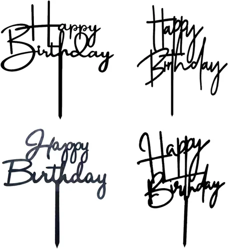 Miniatura 22 de Decoración de pastel de feliz cumpleaños DIY acrílico negro Decoración negra para pastel 1