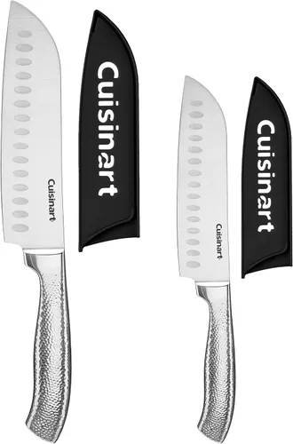 Cuisinart Juego de cuchillos forjados clásicos - Cuchillas de acero inoxidable martillado de alto carbono, protectores de vaina, borde ultra