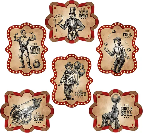 Fun Express Recortes de póster de circo vintage (6 piezas) decoración de fiesta de circo