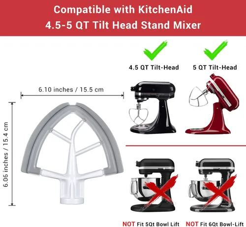 Miniatura 4 de Batidor Flex Edge para KitchenAid de 4.5/5 cuartos de galón con cabezal inclinable, accesorio de paleta para mezclador KitchenAid con raspador