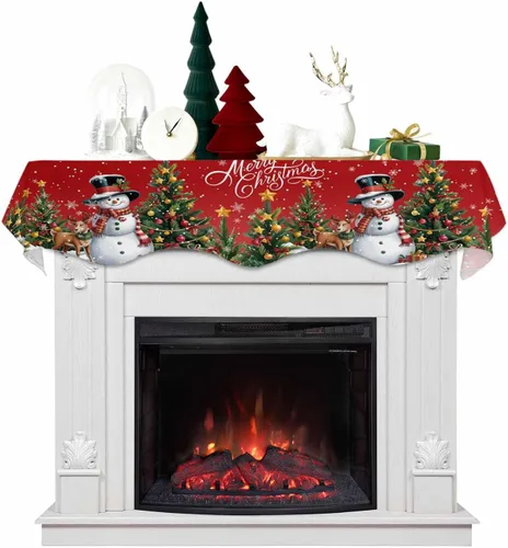 Miniatura 10 de Bufanda de Navidad gris para chimenea, muñeco de nieve gris para chimenea, decoración de mantel de Navidad con copo de nieve de invierno, cubierta