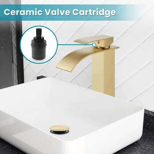 Miniatura 6 de gotonovo Grifo de baño alto en cascada de una sola manija para fregadero 1 agujero, grifo de fregadero de acero inoxidable moderno, mezclador