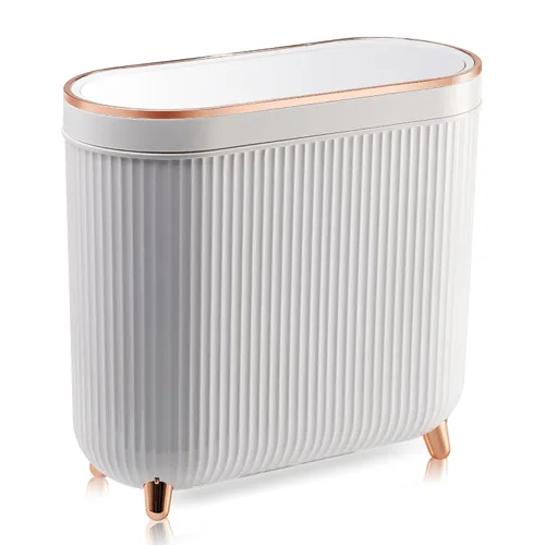 Supteron Basurero de baño con tapa de 3.2 galones, pequeño cubo de basura de plástico rectangular de 12 litros con tapa tipo prensa para dormitorio,