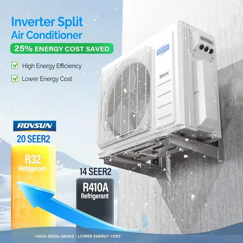 Miniatura 4 de ROVSUN 38000 BTU Quad Zone WIFI Mini Split AC/calefacción, 20 SEER2 4 zonas (9K/9K/9K/9K) BTU sin conductos Split Aire acondicionado dividido