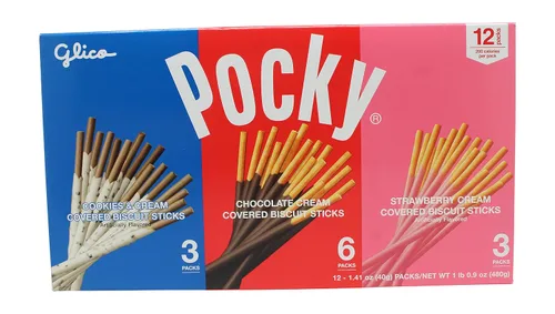Miniatura 5 de Glico Pocky, palitos de galletas cubiertos de crema de fresa, 9 paquetes individuales, bolsa de 3.81 onzas, caja de exhibición de 5