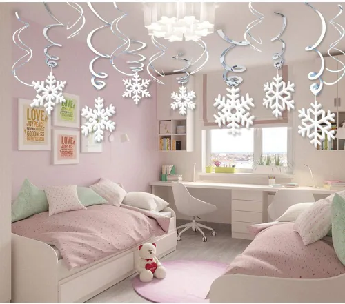 Miniatura 4 de Omgouue Decoración de remolino colgante de copo de nieve de Navidad de 42 unidades – Frozen Winter Wonderland/Navidad/vacaciones para fiestas de Año