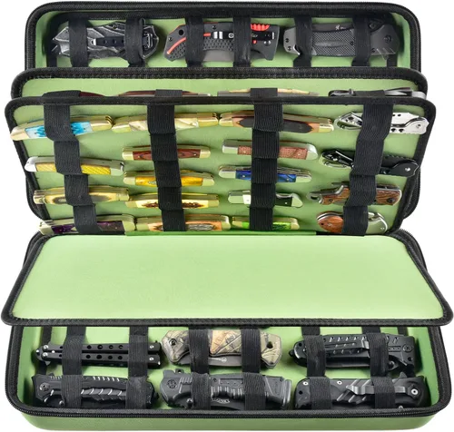 Miniatura 11 de GWCASE Vitrina para más de 66 cuchillos de bolsillo. Soporte plegable, organizador de almacenamiento de mariposas, bolsa de transporte para Azul