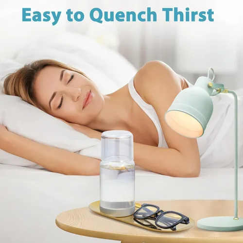Miniatura 5 de Juego de jarra de agua para mesita de noche y vaso con posavasos de silicona Wikapy para mesa de noche, dormitorio, dispensador de enjuague bucal