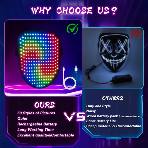 Miniatura 3 de Máscara LED COKOTEE con detección de gestos, luz LED, máscara facial iluminada para disfraz, cosplay, fiesta de disfraces, Halloween