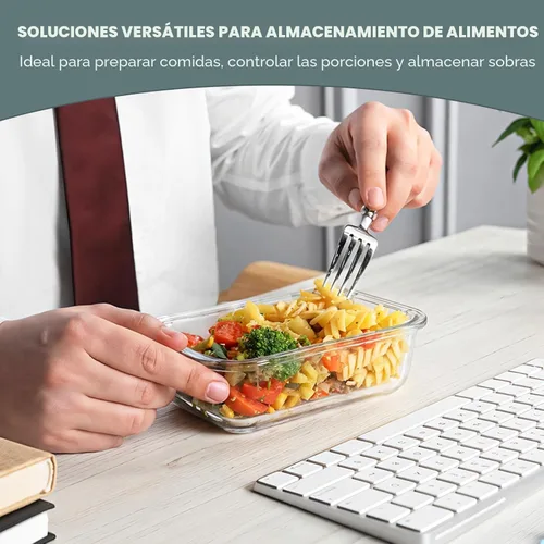 Miniatura 6 de KOMUEE - Paquete de 10 recipientes de vidrio para almacenamiento de alimentos, recipientes de preparación de comidas con tapas, loncheras de vidrio