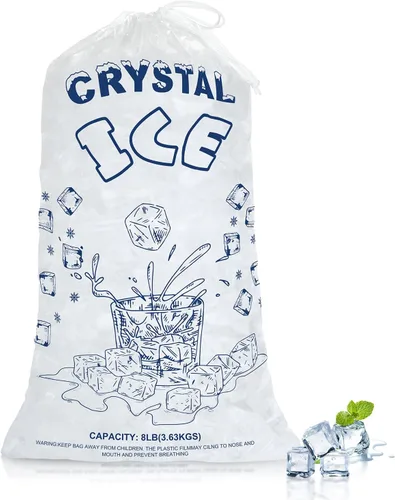 Miniatura 10 de Bolsas de hielo de 8 libras con cordón, 50 bolsas de hielo para máquina de hielo, bolsas de cubitos de hielo reutilizables de alta resistencia