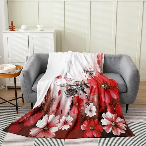 Miniatura 39 de Erosebridal Manta de abeja de 40 x 50 pulgadas, manta de sherpa cálida con estampado de animales 3D para sofá de cama, manta de microfibra suave