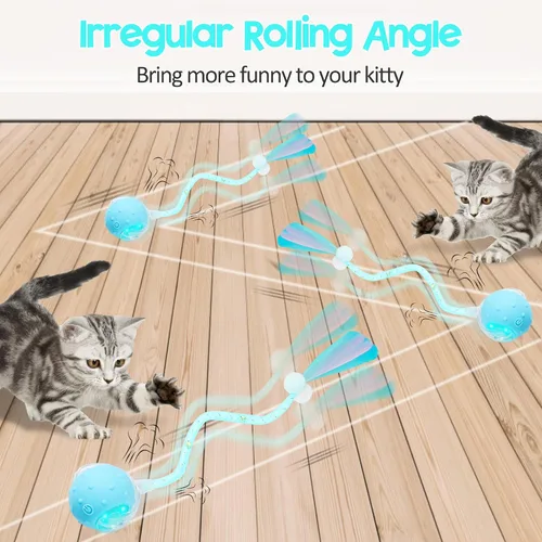 Miniatura 2 de Pelota interactiva de juguetes para gatos de interior, juguete de bola móvil automática de nueva generación 2025 con cola de malla elástica