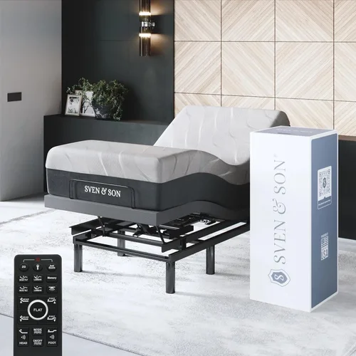 Miniatura 10 de Sven & Son Bliss Base de Cama Ajustable Solo Armazón, Elevación de Cabeza y Pies, Soporte Lumbar, Inclinación de Cabeza-Almohada, Masaje, Luces