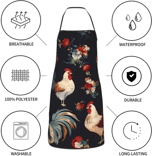 Miniatura 4 de Delantal impermeable ajustable babero con 2 bolsillos verde naturaleza delantales de cocina para mujeres y hombres, baberos de chef para hornear