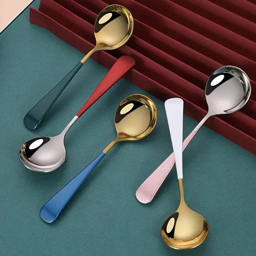 Miniatura 6 de Cucharas de sopa de acero inoxidable, cucharas de sopa de cabeza redonda 18/10, cuchara coreana moderna de acero inoxidable 304 de mango corto