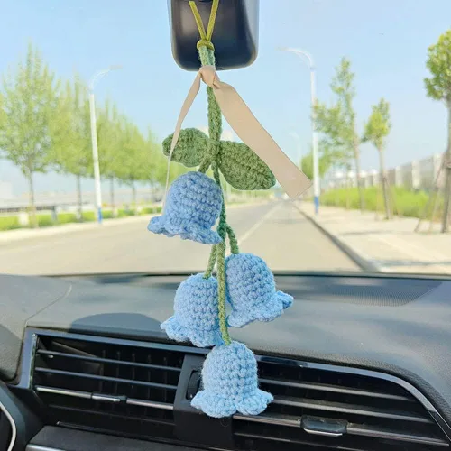 Miniatura 8 de Surakey Lindo colgante Campanula flor ganchillo punto Convallaria espejo espejo espejo interior coche espejo retrovisor cordón de algodón colgante