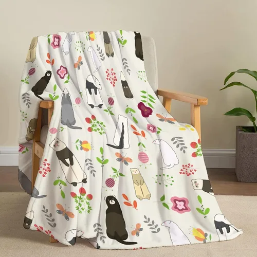 Miniatura 6 de Manta linda de hurones, regalos para mujeres, amantes de los hurones, manta ligera y suave de franela de forro polar para sofá y cama, tamaño XS