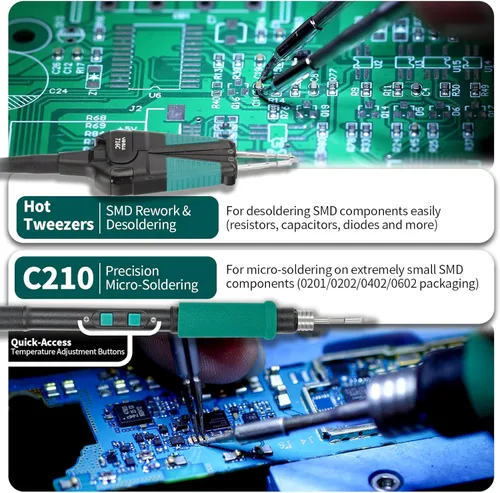Miniatura 4 de YIHUA 982D-III - Estación de soldadura de precisión 2 en 1 con soldador C210 y sistema de punta de cartucho de pinzas calientes C120 para retrabajo